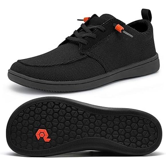 Pulltop Mens Size 8 Wide Toe Box Black Lace Up Barefoot Zero Drop Casual Shoes - Picture 1 of 7
